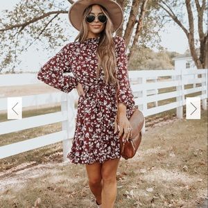 Mock neck wine floral dress